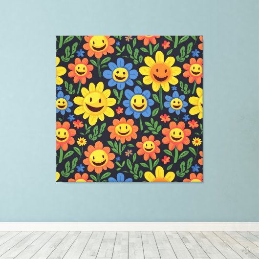 Happy Flowers Canvas Afdruk (Insitu (Houten vloer))
