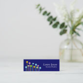 Happy Flowers (donkerblauw) Mini Visitekaartje (Staand voorkant)