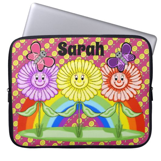 Happy Flowers Laptop Hoesje Sleeve (Voorkant)
