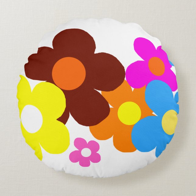 Happy Flowers Rond Kussen (Voorkant)