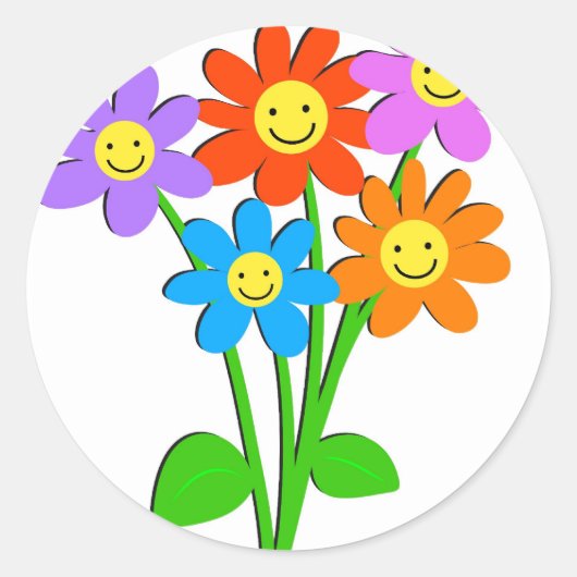 Happy Flowers Ronde Sticker (Voorkant)
