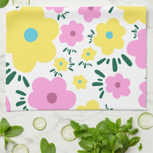 Happy Flowers Theedoek (Gevouwen)