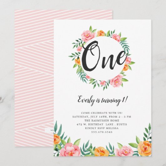 Happy Flowers verjaardagsuitnodiging Kaart (Voorkant / Achterkant)