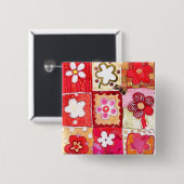 Happy Flowers Vierkante Button 5,1 Cm (Voorkant /achterkant)