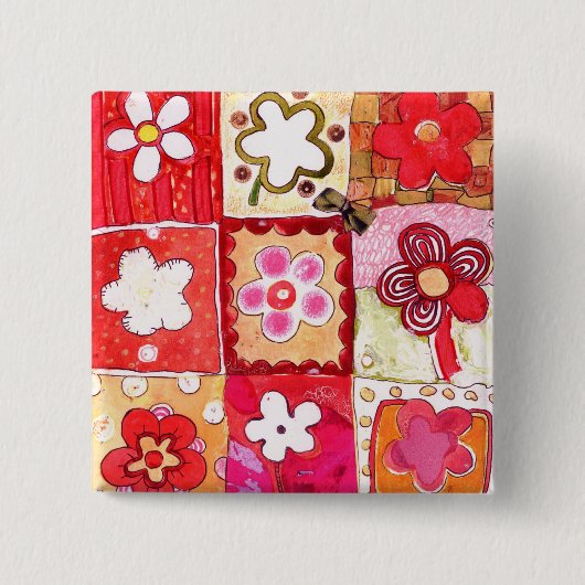 Happy Flowers Vierkante Button 5,1 Cm (Voorkant)