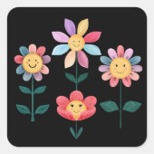 Happy Flowers Vierkante Sticker (Voorkant)