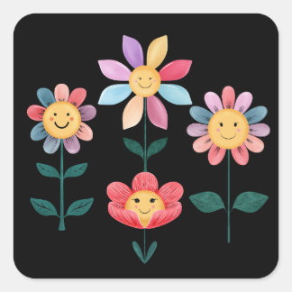 Happy Flowers Vierkante Sticker