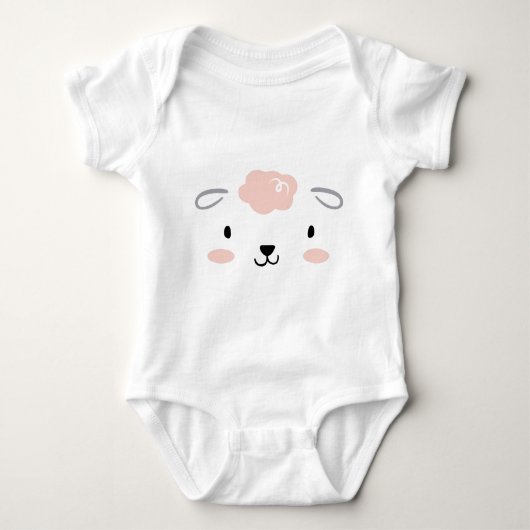 Happy Fluffy Pink Baby Sheep Face Romper (Voorkant)