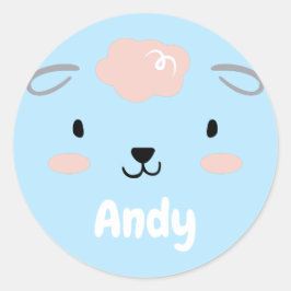Happy Fluffy Pink Baby Sheep Face Ronde Sticker