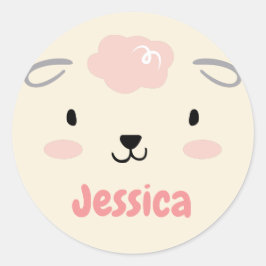 Happy Fluffy Pink Baby Sheep Face Ronde Sticker