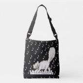 Happy Fluffy Tail Witte Kat Dansen op Piano Keys Crossbody Tas (Voorkant)