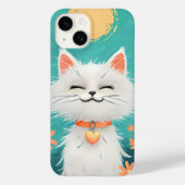 Happy Fluffy White Cat Phone Case - Sunny Smile & (Achterkant)