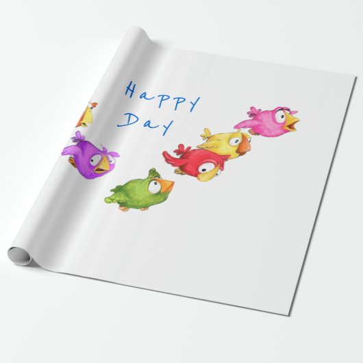 Happy Flying Birds inpakpapier - aangepaste tekst (Uitgerold)