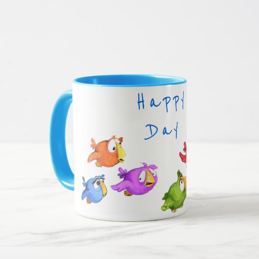 Happy Flying Birds Mok - Aangepaste tekst (Voorkant links)