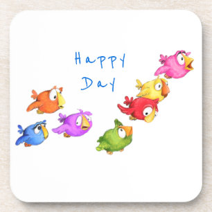 Happy Flying Birds Onderzetter - Aangepaste tekst