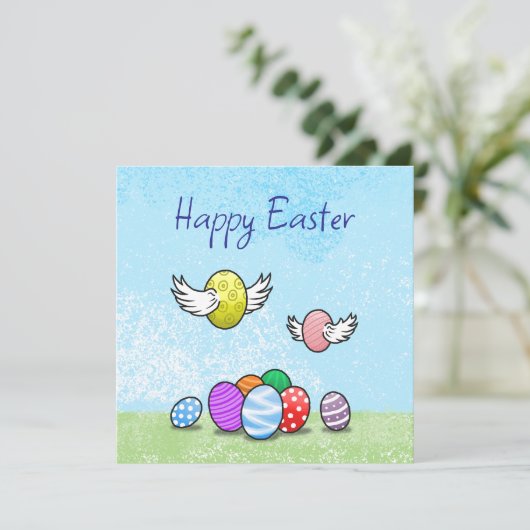 Happy Flying Easter Eggs Feestdagenkaart (Staand voorkant)