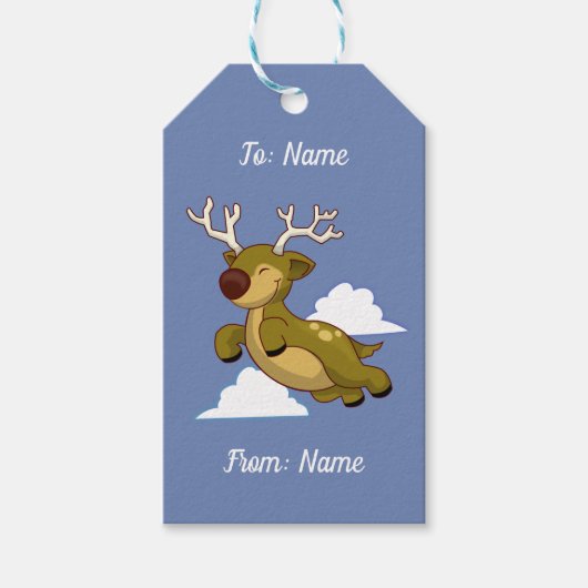 Happy Flying kerstrendiertje Cadeaulabel (Voorkant)