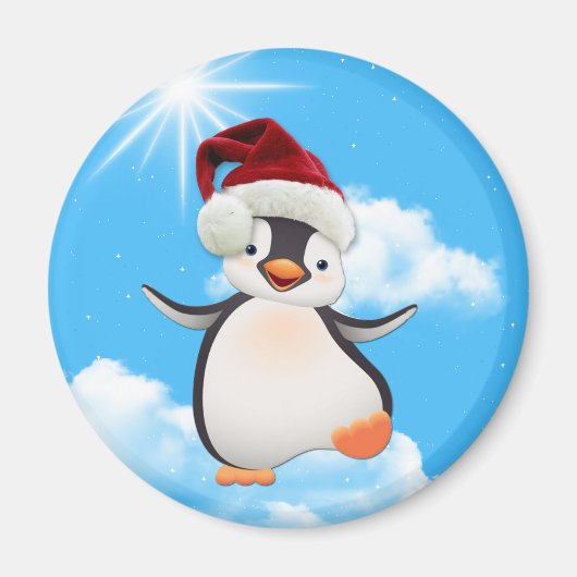 Happy Flying Penguin met een Santa-pet Magneet (Voorkant)