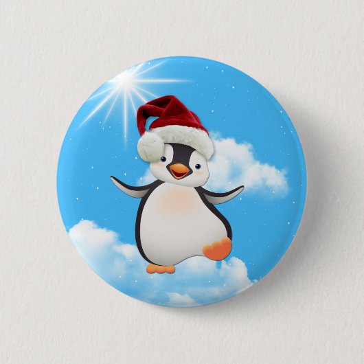 Happy Flying Penguins & Santa-pet Ronde Button 5,7 Cm (Voorkant)
