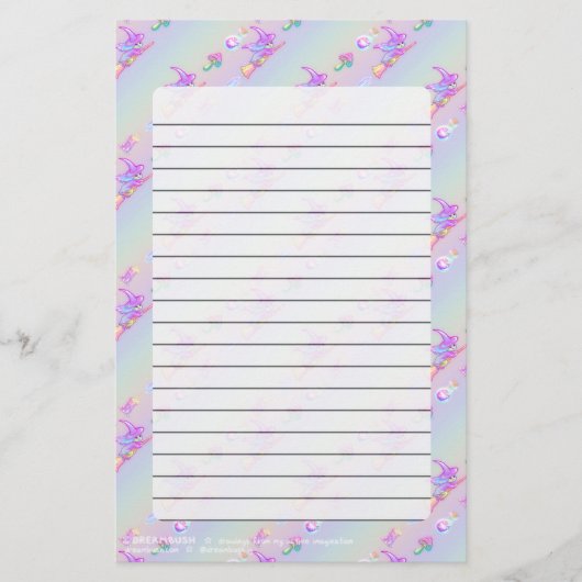Happy Flying Witch Bright Pastel Rainbow Pattern Briefpapier (Voorkant)