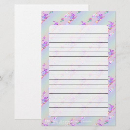 Happy Flying Witch Bright Pastel Rainbow Pattern Briefpapier (Voorkant / Achterkant)