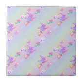 Happy Flying Witch Bright Pastel Rainbow Pattern Tegeltje (Voorkant)