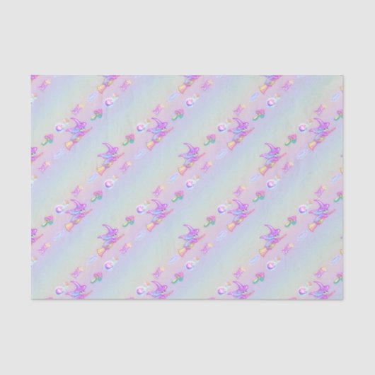 Happy Flying Witch Bright Pastel Rainbow Pattern Tissuepapier (Voorkant)