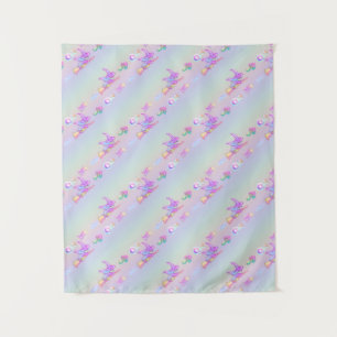 Happy Flying Witch Bright Pastel Rainbow Pattern Wandkleed