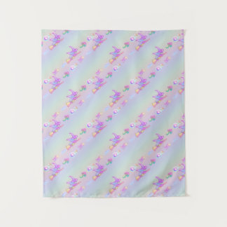 Happy Flying Witch Bright Pastel Rainbow Pattern Wandkleed