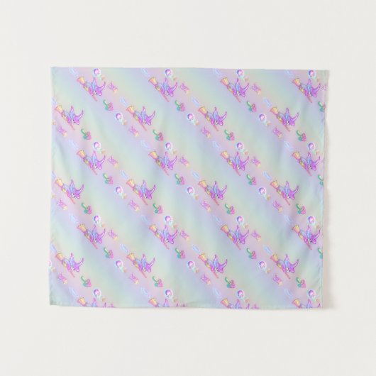 Happy Flying Witch Bright Pastel Rainbow Pattern Wandkleed (Voorkant (horizontaal))