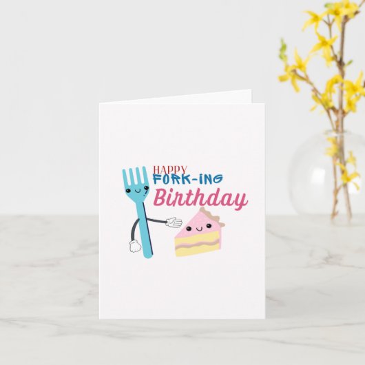 Happy Fork-Ing Puns Verjaardag Kaart (Gele Bloem)