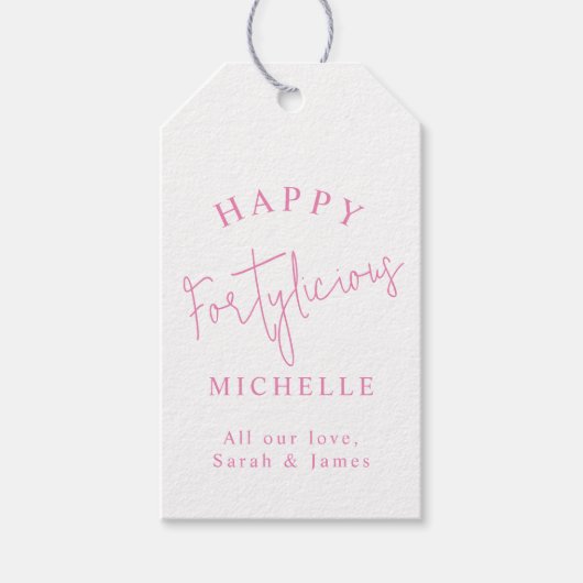 Happy Fortylicious 40th Birthday Party Pink Girly Cadeaulabel (Voorkant)