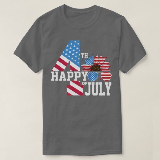 Happy Fourth 4th of Juli American Sunflower Glasse T-shirt (Design voorkant)