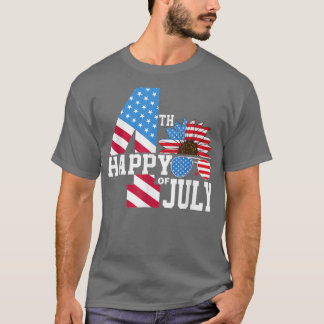 Happy Fourth 4th of Juli American Sunflower Glasse T-shirt