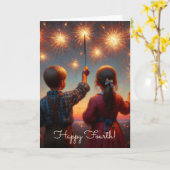 Happy Fourth | Kinderen met Sparklers Kaart (Gele Bloem)