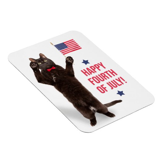 Happy Fourth of Juli Cite Cat Holding Flag Holiday Magneet (Rechterzijde)