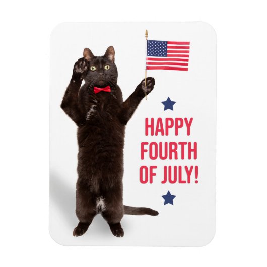 Happy Fourth of Juli Cite Cat Holding Flag Holiday Magneet (Verticaal)