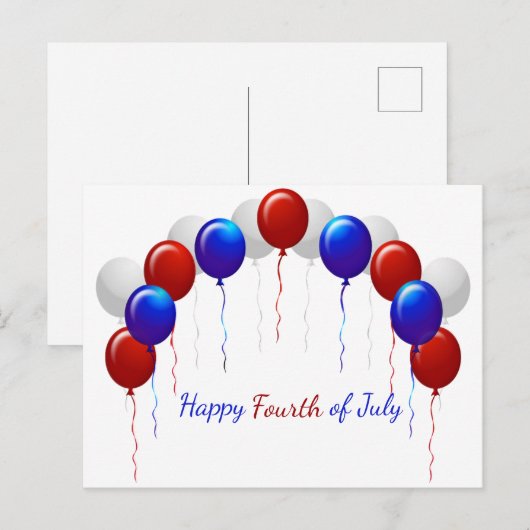 Happy Fourth of Juli Colorful Balloons Briefkaart (Voorkant / Achterkant)