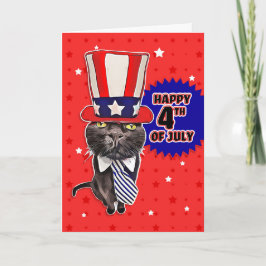 Happy Fourth of Juli Cute Patriotic Cat Feestdagen Kaart
