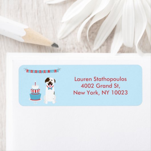 Happy Fourth of Juli Dog Red White Blue Etiket (Insitu)