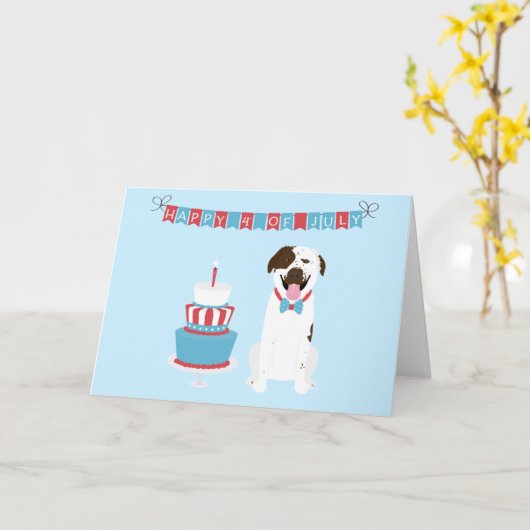 Happy Fourth of Juli Dog Red White Blue Kaart (Gele Bloem)