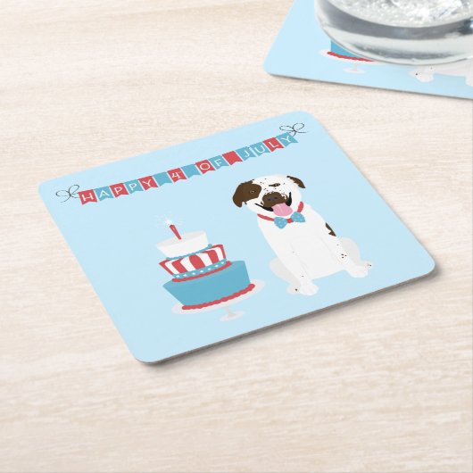 Happy Fourth of Juli Dog Red White Blue Kartonnen Onderzetters (Schuin)