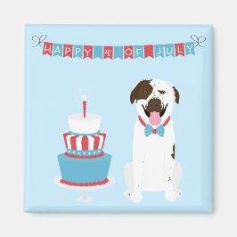Happy Fourth of Juli Dog Red White Blue Magneet
