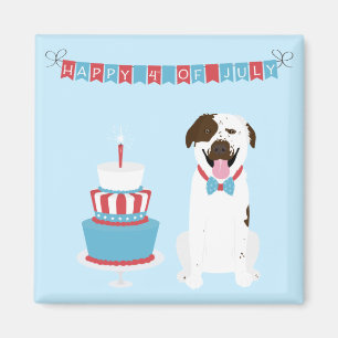 Happy Fourth of Juli Dog Red White Blue Magneet