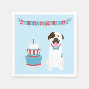 Happy Fourth of Juli Dog Red White Blue Servet