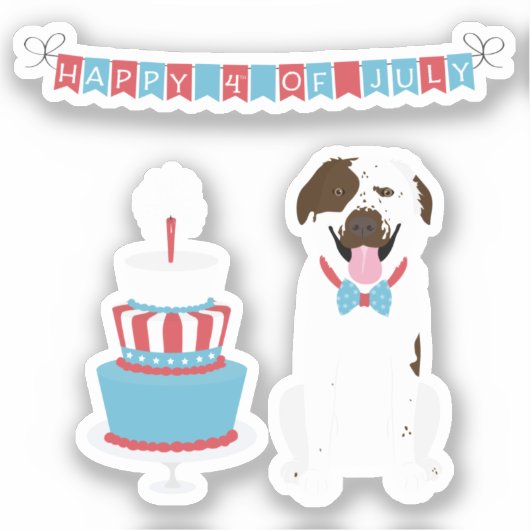 Happy Fourth of Juli Dog Red White Blue Sticker (Voorkant)