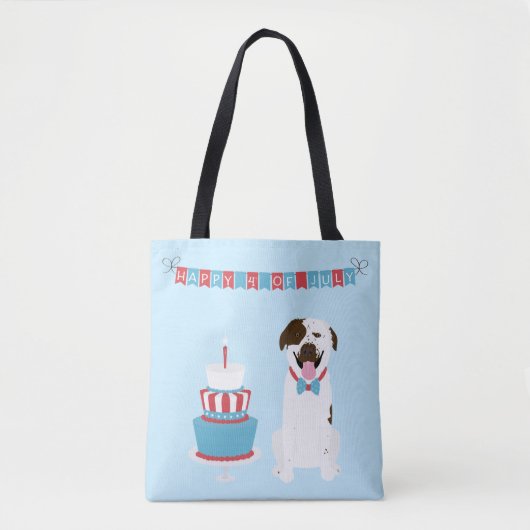 Happy Fourth of Juli Dog Red White Blue Tote Bag (Voorkant)
