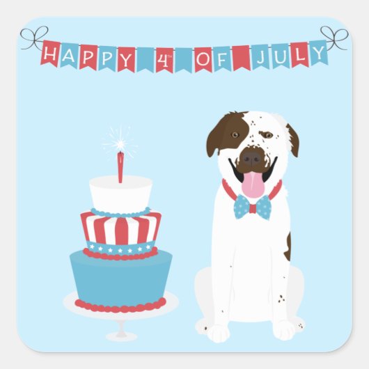 Happy Fourth of Juli Dog Red White Blue Vierkante Sticker (Voorkant)