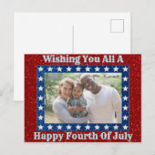 Happy Fourth of Juli Glitter Family Foto Briefkaart (Voorkant / Achterkant)