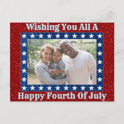 Happy Fourth of Juli Glitter Family Foto Briefkaart (Voorkant)